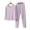 Conjunto Novo de Roupa Íntima Térmica Feminina Outono/Inverno 2026, Conjunto de Pijama Macio e Sem Costura para Outono, Cor Sólida
