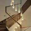 Araña de Escalera de Entrada Doble de Lujo Araña para Sala de Estar de Villa Araña de Vestíbulo Moderna Sencilla Araña Larga de Cristal para Comedor