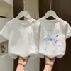 Roupa Infantil Estilo Coreano, Camiseta de Manga Curta para Meninas, Casual e Versátil com Estampa de Desenho Animado, Roupa de Verão de Manga Curta, Blusa 100% Algodão para Crianças de Meia-Idade e Grandes