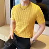 Dropshipping Camiseta de Punto Elástica de Manga Corta con Cuello Redondo para Hombre de Verano Versátil Suéter Fino de Punto de Manga Corta para Hombre