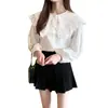 Nueva Camisa Juvenil Estilo Coreano de Primavera y Otoño, Corte Holgado, Cuello de Muñeca Elegante con Adorno de Encaje, Manga Larga, Camisa Estilo Universitario