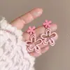Brincos Coloridos de Dopamina para Mulheres 2025 Novo Popular Estilo de Férias Brincos de Tarraxa Flor Rosa Coração Rosa Brincos Elegantes de Verão