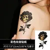 Adesivo de tatuagem temporária escuro com relevo dourado, com caveira preta e dourada, rosa preta, gotas douradas, para ombros, braços superiores e costas, à prova d'água