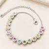 Pulseira de Prata S925 com Turmalina Natural Incrustada, Pulseira Colorida, Elegante e Versátil para Mulheres, Pedra Preciosa Exquisita, Design Geométrico Moderno
