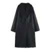 Comércio Exterior Transfronteiriço Roupas Femininas Outono e Inverno 2025 Estilo Europeu e Americano Lapela Couro e Pele Integrados Dupla Face Longo Lã Casaco para Mulheres