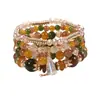 Pulseira Conjunto Boêmia Mais Vendida Transfronteiriça Europeia e Americana Pulseira com Franja de Cristal Multicamadas Pulseira de Contas Moda Feminina