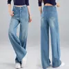 Pantalones vaqueros de pierna ancha de moda con pedrería de cintura alta 2026 primavera/otoño nuevos pantalones rectos casuales versátiles adelgazantes para mujer
