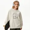 Moletom de Algodão Pesado para Casais, Corte Amplo, Gola Redonda, Pulôver sem Capuz, Versátil, Quente, Blusa Estampada para Outono e Inverno