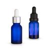 Botella de aceite esencial azul esmerilado de 15 ml, botella de vidrio subenvasada para cosméticos, botella con gotero y cabezal de pegamento para esencia