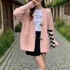 Chaqueta de Punto con Cuello en V y Botones de Cuerno para Otoño e Invierno para Mujer 2025 Nuevo Top de Punto Imitación Mink Punto Versátil