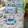 Lençol de Algodão Lavado Classe A Conjunto de Quatro Peças Primavera Desenho Animado Toalha Capa de Edredom Bordada Conjunto de Três Peças para Cama Nantong Home Textile