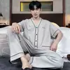 Pijama Masculino Verão Algodão Manga Curta Cardigã 2025 Novo Estilo Japonês Estilo Kimono Roupas de Casa para Jovens Homens Alto Padrão
