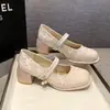Sapatos Mary Jane para mulheres, novo estilo 2026, sapatos de salto único populares para mulheres, coleção de primavera, sapatos versáteis de salto médio com bico quadrado, estilo elegante e delicado para mulheres