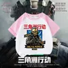Camiseta Delta Action Colaboração Infantil, Algodão Puro Manga Curta Raglã, Top de Verão para Meninos com Estampa Tática de Personagem