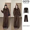 Sudadera con capucha Maillard, ropa exterior casual de otoño para mujer, conjunto deportivo, nuevo estilo 2026, cárdigan relajado estilo americano, conjunto completo