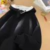 Sudadera con Capucha Gruesa Azul Marino Botones, Forro Polar, Cuello Semi-Alto, Estilo Americano, Chaqueta Pesada Rígida Perezosa para Hombres y Mujeres