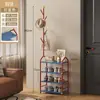 Perchero de pie, zapatero de metal, estante de almacenamiento engrosado para uso doméstico, adecuado para apartamentos de alquiler, perchero y sombrero vertical