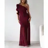 En Stock 2025 Estilo Europeo y Americano Transfronterizo Otoño e Invierno Hueco Un Hombro Volante Moda Malla Vestido 68877