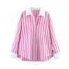 Camisa de Manga Larga para Mujer al por Mayor, Estilo Europeo y Americano, Nueva Colección Primavera 2026, con Cuello de Solapa, Puños de Contraste y Rayas, Corte Holgado 26165
