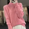 Suéter Básico Feminino Gola Alta Torcida Vintage Cor Sólida Solto Casual para o Dia a Dia Outono e Inverno Suéter 100% Lã