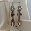 [Selección Premium] Pendientes Largos con Borlas Tejidas de Plumas Estilo Étnico Vintage para Mujer Pendientes Huecos de Gama Alta Bohemios