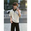 Conjunto de dos piezas de polo de verano para hombre, estilo americano, hombro normal, cuello camisero, manga corta casual holgada, elegante de media manga para pareja