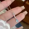 Collar de plata de ley S925 de moda con forma de gota de agua azul marino, cadena para la clavícula de lágrimas azules elegante y única, gargantilla versátil y casual