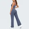 Nuevo conjunto de yoga cepillado de bloques de color, traje deportivo casual de cintura alta y pierna ancha, ropa para ejercicio al aire libre, correr y fitness para mujeres