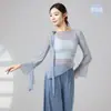 Roupas de Dança Clássica Femininas Treino de Figura Moderno Mangas Sino Malha Diária Fitas Florais Top de Dança