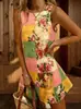 Moda Verão 2026 Casual Europeia e Americana Transfronteiriça Estampada Gola Redonda Vestido Regata Feminino Sexy Divertido