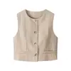 Atacado de Roupas Femininas Transfronteiriças Estilo Europeu e Americano Verão 2026 Nova Moda Versátil Gola Redonda Sem Mangas Colete