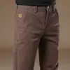 Pantalones Casuales Cómodos de Algodón Puro de Gama Alta para Hombre 2026 Forro Polar Otoño e Invierno Ajustados Rectos de Negocios Versátiles Largos