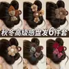 Presilha de Garra para Cabelo com Flor e Laço de Pelúcia para Mulheres, Presilha Grande para Cabelos Grossos, Acessório de Cabelo Tipo Presilha Tubarão
