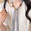 Collar Bufanda de Seda con Cuentas Cuadros Azules Estilo Retro Francés para Mujer, Estilo Delgado de Primavera y Verano, Versátil para el Uso Diario, Bufanda de Cuello Ajustable