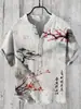 Camisa POLO de manga corta con cuello en V de 3 botones, estilo japonés transfronterizo Ukiyo, impresión 3D, transferencia térmica, figura de flor, animal, paisaje