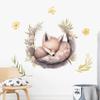 Lindos Adhesivos de Pared de Oso de Dibujos Animados y Zorro Durmiendo Decorativos para Sala de Estar, Dormitorio Infantil, Removibles, de PVC Autoadhesivo, Pintura