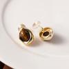 Brincos Maillard French Brown Olho de Tigre Femininos Moda Exquisitos Simples Marrom Pedra Natural Brincos Espiral