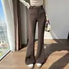 Pantalones de traje marrones para mujer, estilo primavera y otoño, de cintura alta, adelgazantes, ligeramente acampanados, elásticos, corte ajustado, con caída, casuales, hasta el suelo, pantalones de herradura