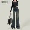 Jeans Americano Retro Azul Slim Fit Flare para Mulheres Tendência Versátil Novo Cintura Alta Hot Girl Elástico Emagrecedor Bootcut