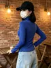 Camisa Básica com Gola Alta e Babados para Mulheres, Top Interno Sexy de Corte Justo para Outono e Inverno, Camiseta Quente de Manga Longa para Meninas