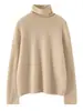 Novos estilos de outono e inverno: Camada base gola alta 100% cashmere puro, suéter de malha quente de cor sólida com mangas compridas para mulheres
