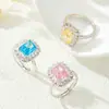 Anillo Abierto Geométrico de Flor de Hielo Brillante de Circonio Completo de Lujo, Anillo Ajustable de Moda y Gama Alta