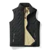 Colete Masculino de Lã de Cordeiro com Gola Alta Simples, Espesso, com Enchimento, Zíper, Bolsos Laterais, Roupa de Exterior para o Dia a Dia, Empilhável