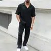 Traje Deportivo de Color Sólido para Hombre de Primavera Temprana Europeo y Americano 2026, Conjunto de Dos Piezas de Manga Corta y Pantalón Largo Casual de Moda para Exportación