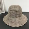 Sombrero de Pescador de Papel de Paja Hueco Tejido a Mano Estilo Coreano de Ala Ancha para Mujer, Transpirable de Verano Casual Protección Solar Plegable