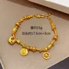Pulsera con Colgante de Planeta Pequeño del Dios de la Riqueza Amarillo, Joyería de Aleación de Cobre con Textura Martillada para Mujer, Nuevo Estilo Chino, Lujo Ligero de Nicho