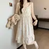 Camisola com Bojos para Mulheres, Verão Doce Estilo Ins Algodão Nuvem Fino Vestido Camisola de Alça, Roupa de Casa, Pode Ser Usada Fora