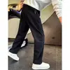 Pantalones casuales holgados versátiles para hombre en otoño e invierno, forrados de felpa, color liso, transpirables, elásticos, con una caída fresca, modernos pantalones de chándal nuevos