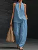 Roupas Femininas Independentes Primavera/Verão 2026 Amazon Aliexpress Cor Sólida Gola Halter Decote V Sem Mangas Conjunto Casual Estilo Férias