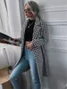2021 Otoño e Invierno Europeo y Americano Nuevo ebay Amazon moda estampado de pata de gallo solapa manga larga abrigo largo de lana